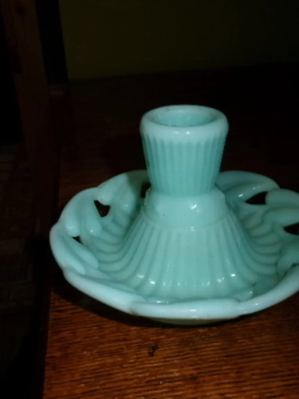 Fostoria Bestsy Ross Aqua blue milk glass pair of candleholders 1950s - Picture 5 of 5